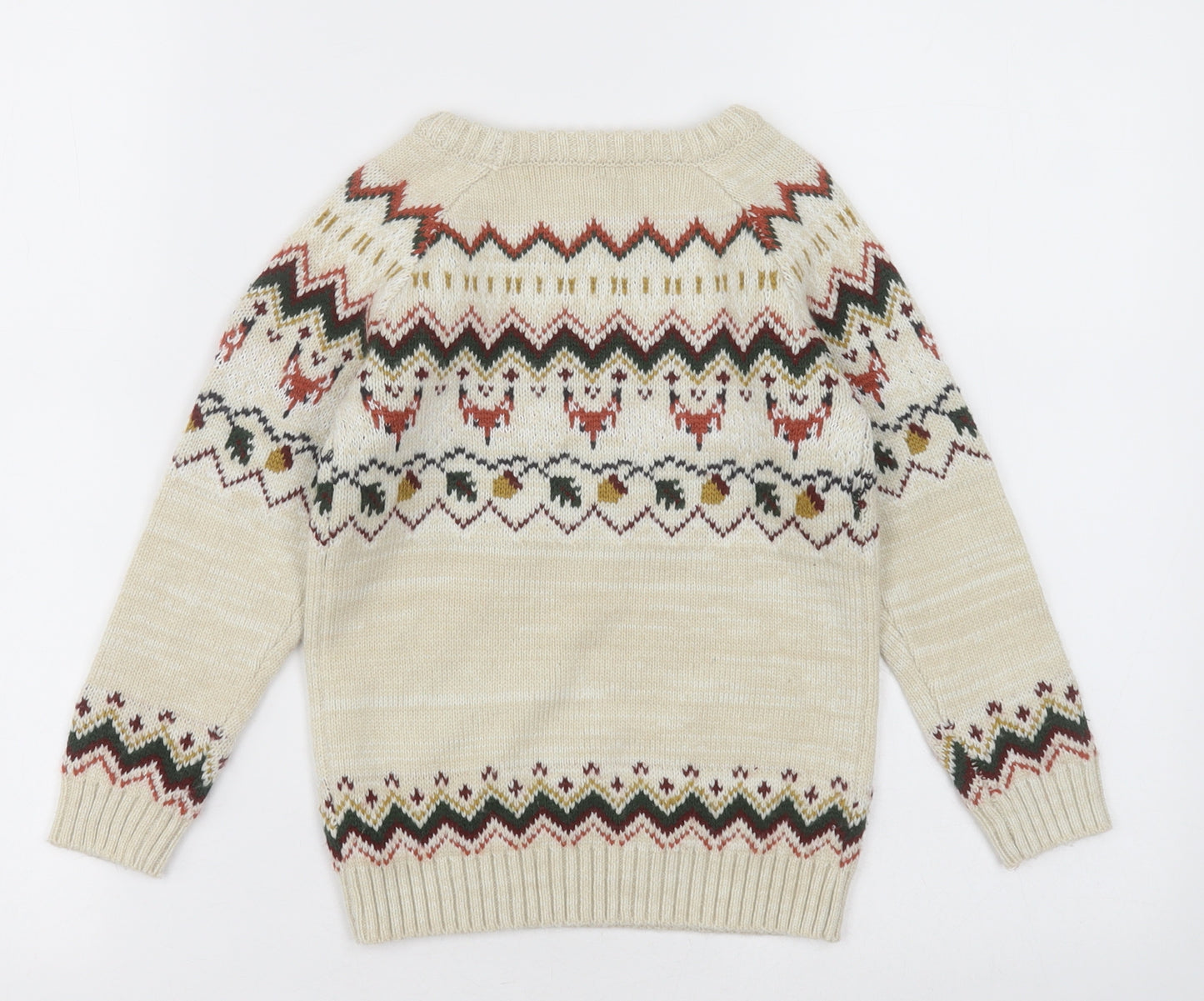 Sainsburys  Boys Beige Crew Neck Fair Isle Acrylic Pullover Jumper Size 4-5 Years  Pullover