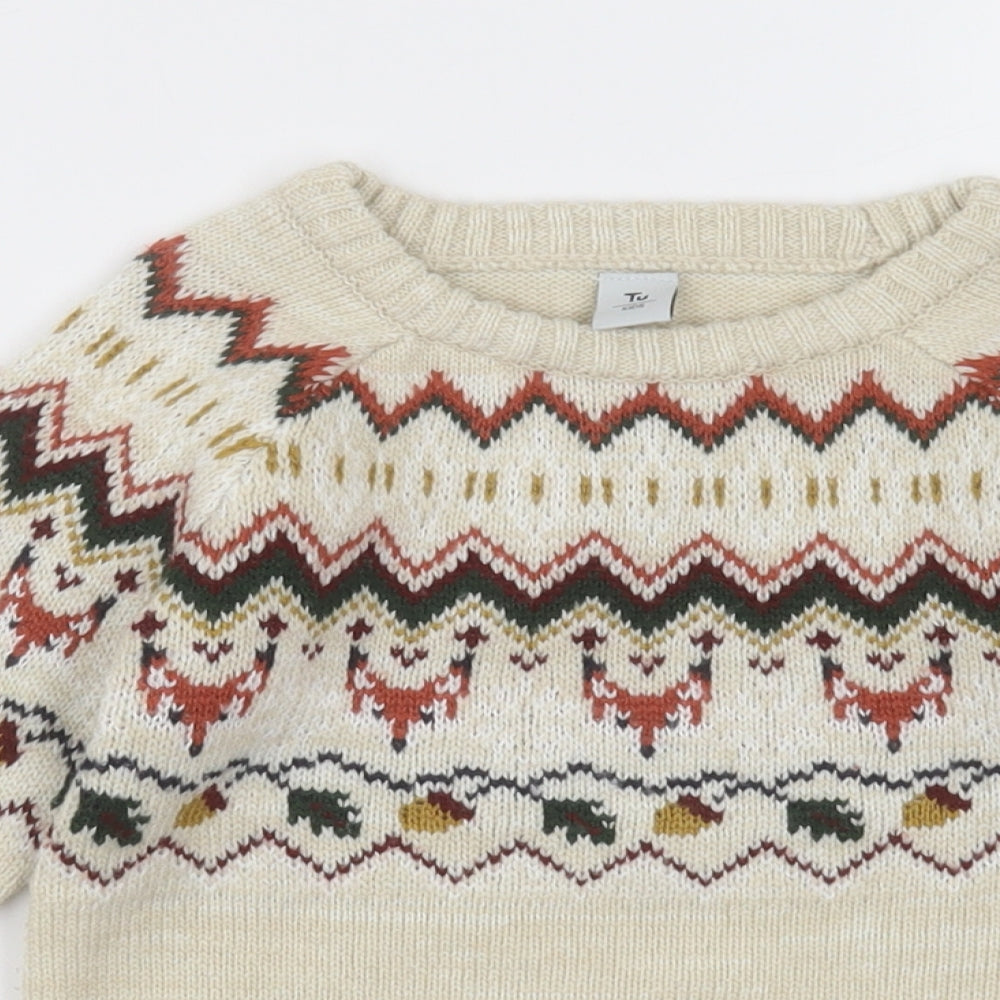 Sainsburys  Boys Beige Crew Neck Fair Isle Acrylic Pullover Jumper Size 4-5 Years  Pullover