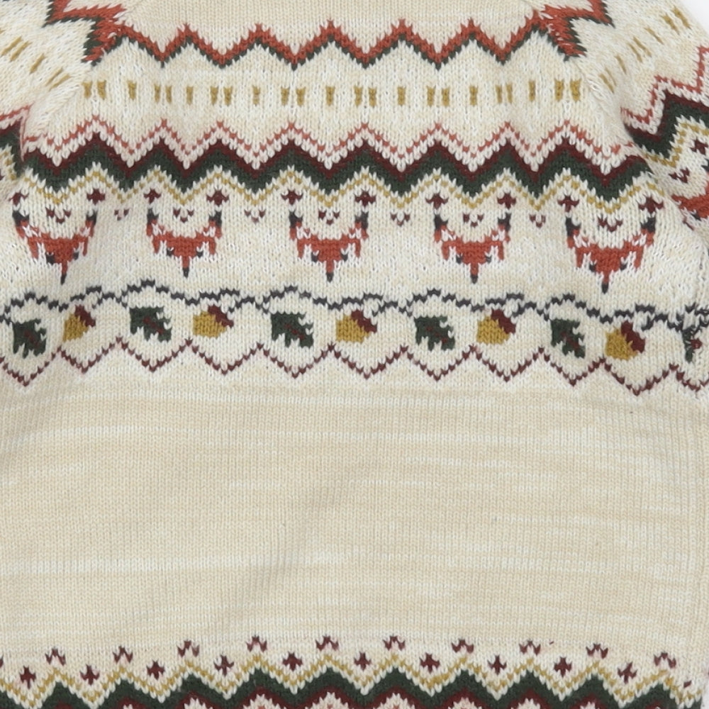 Sainsburys  Boys Beige Crew Neck Fair Isle Acrylic Pullover Jumper Size 4-5 Years  Pullover