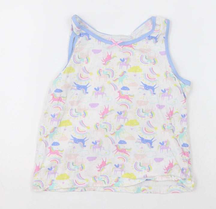 Primark Girls Multicoloured Geometric Cotton Basic Tank Size 5-6 Years Crew Neck Pullover - Unicorns and Rainbows