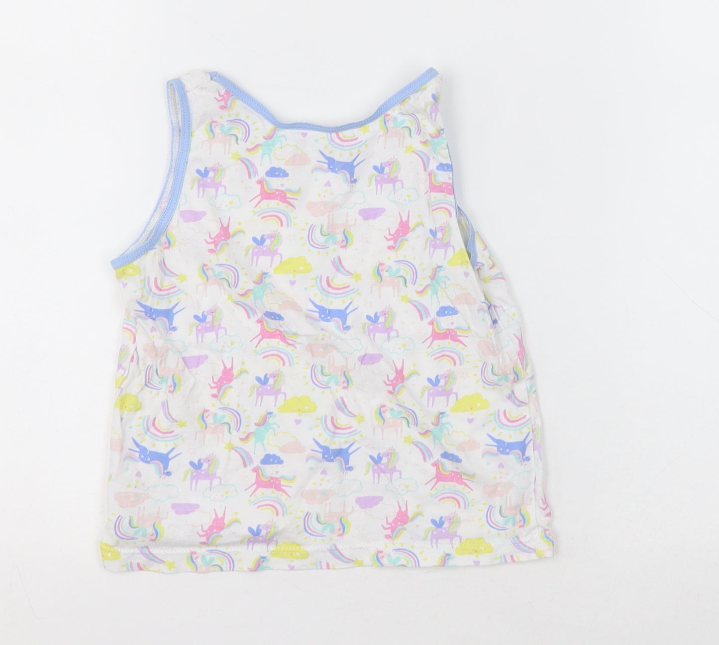 Primark Girls Multicoloured Geometric Cotton Basic Tank Size 5-6 Years Crew Neck Pullover - Unicorns and Rainbows