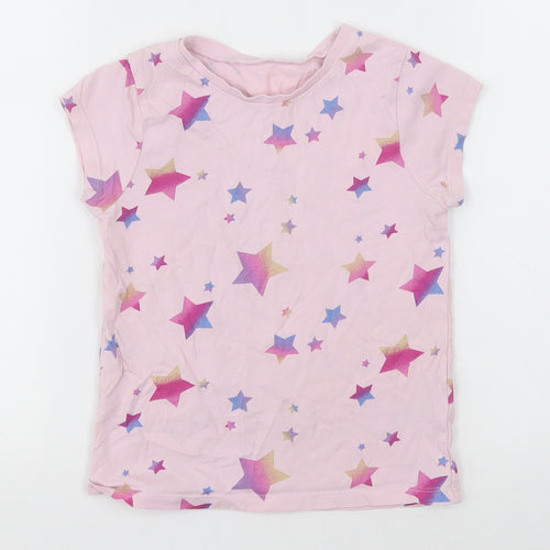 George Girls Pink Geometric Cotton Basic T-Shirt Size 5-6 Years Crew Neck Pullover - Star Pattern