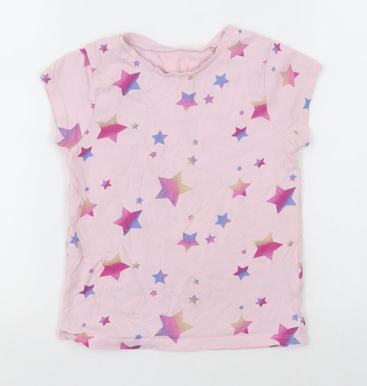 George Girls Pink Geometric Cotton Basic T-Shirt Size 5-6 Years Crew Neck Pullover - Star Pattern