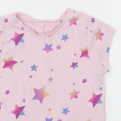 George Girls Pink Geometric Cotton Basic T-Shirt Size 5-6 Years Crew Neck Pullover - Star Pattern