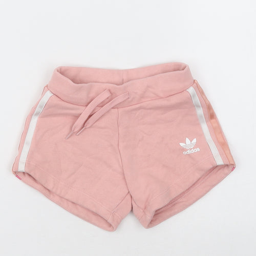adidas Girls Pink Striped Cotton Sweat Shorts Size 5-6 Years  Regular Tie