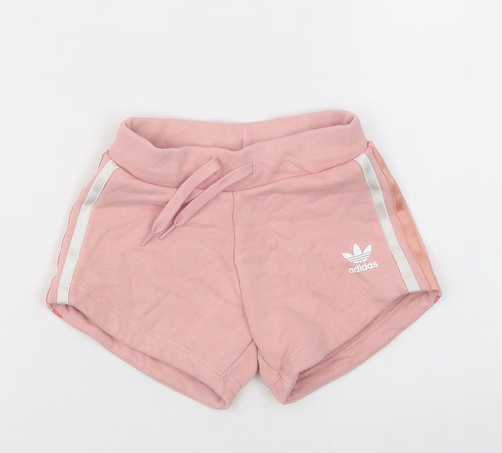 adidas Girls Pink Striped Cotton Sweat Shorts Size 5-6 Years  Regular Tie