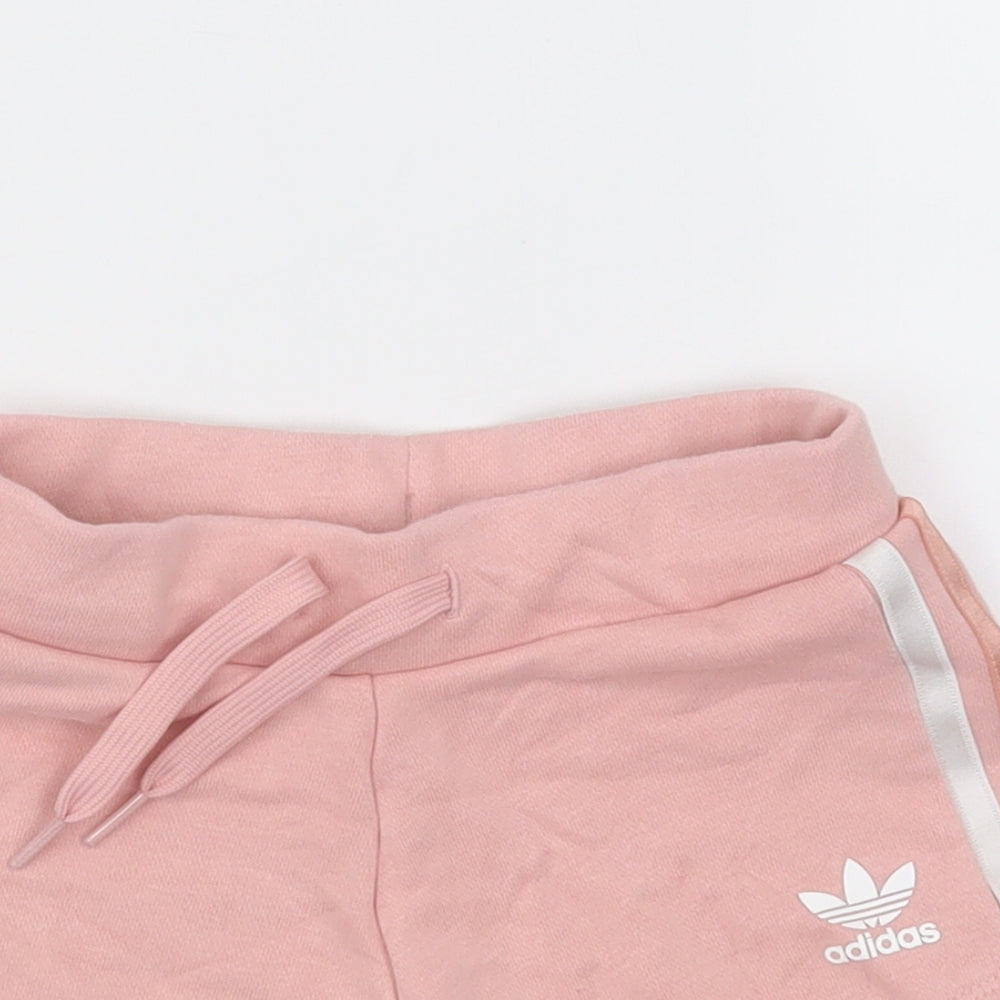 adidas Girls Pink Striped Cotton Sweat Shorts Size 5-6 Years  Regular Tie