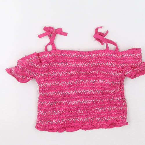 George Girls Pink Striped Cotton Basic Tank Size 4-5 Years Square Neck Pullover