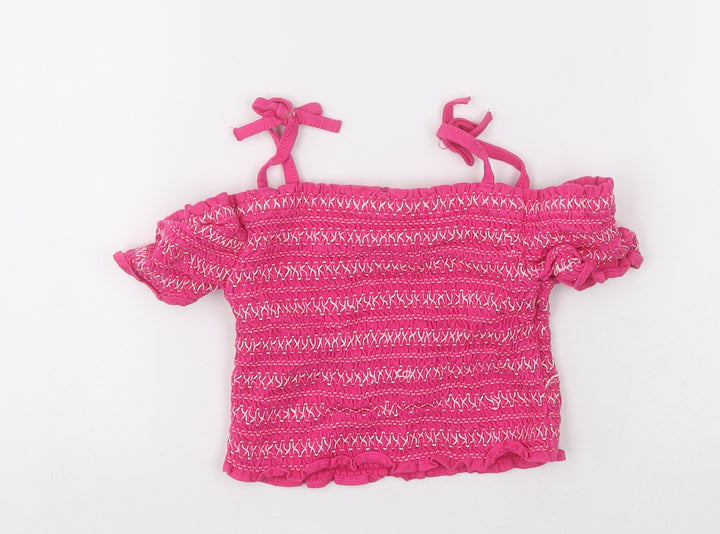 George Girls Pink Striped Cotton Basic Tank Size 4-5 Years Square Neck Pullover