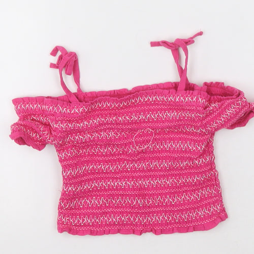 George Girls Pink Striped Cotton Basic Tank Size 4-5 Years Square Neck Pullover