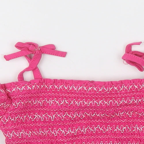 George Girls Pink Striped Cotton Basic Tank Size 4-5 Years Square Neck Pullover