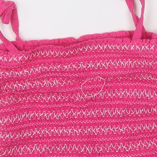 George Girls Pink Striped Cotton Basic Tank Size 4-5 Years Square Neck Pullover