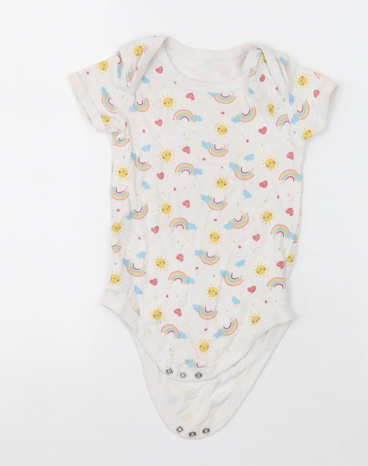 Matalan Baby White Geometric Cotton Babygrow One-Piece Size 18-24 Months Button - sunshine and rainbows
