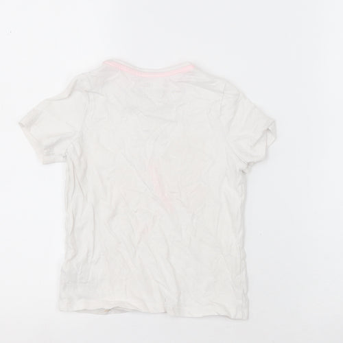 Marks and Spencer Girls White  Cotton Basic T-Shirt Size 5-6 Years Crew Neck Pullover - butterfly
