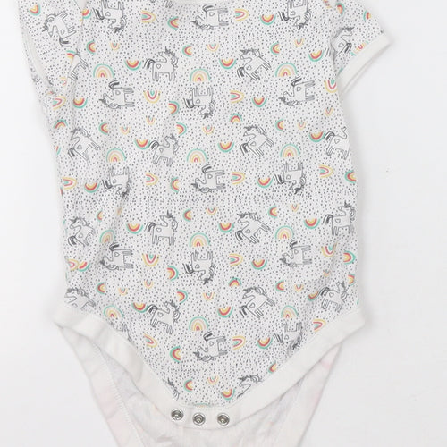 Primark Baby White Geometric Cotton Babygrow One-Piece Size 12-18 Months  Button - unicorn and rainbows