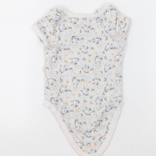 Primark Baby White Geometric Cotton Babygrow One-Piece Size 12-18 Months  Button - unicorn and rainbows