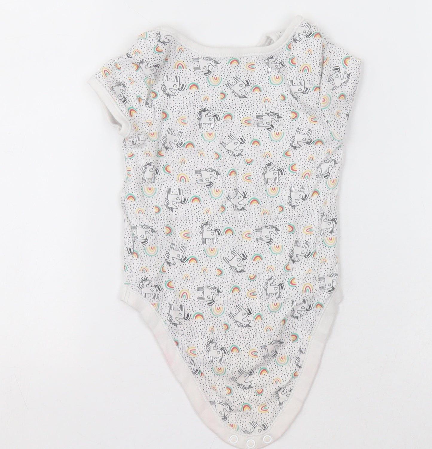 Primark Baby White Geometric Cotton Babygrow One-Piece Size 12-18 Months  Button - unicorn and rainbows