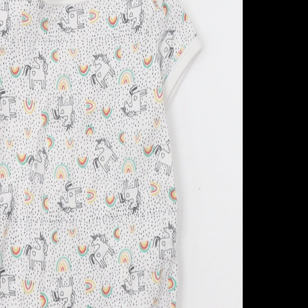 Primark Baby White Geometric Cotton Babygrow One-Piece Size 12-18 Months  Button - unicorn and rainbows