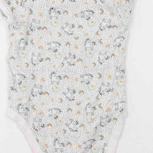 Primark Baby White Geometric Cotton Babygrow One-Piece Size 12-18 Months  Button - unicorn and rainbows