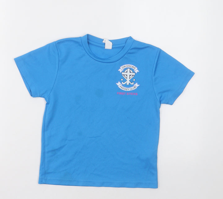 Awdis Boys Blue  Polyester Basic T-Shirt Size 3-4 Years Crew Neck Pullover - dromore hockey club