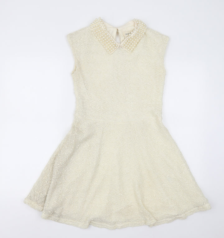 River Island Womens Beige  Polyester A-Line  Size 12  Collared Button