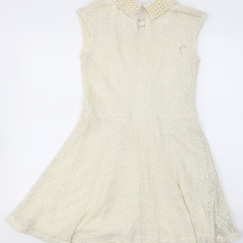 River Island Womens Beige  Polyester A-Line  Size 12  Collared Button