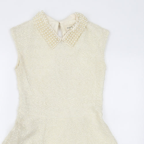 River Island Womens Beige  Polyester A-Line  Size 12  Collared Button