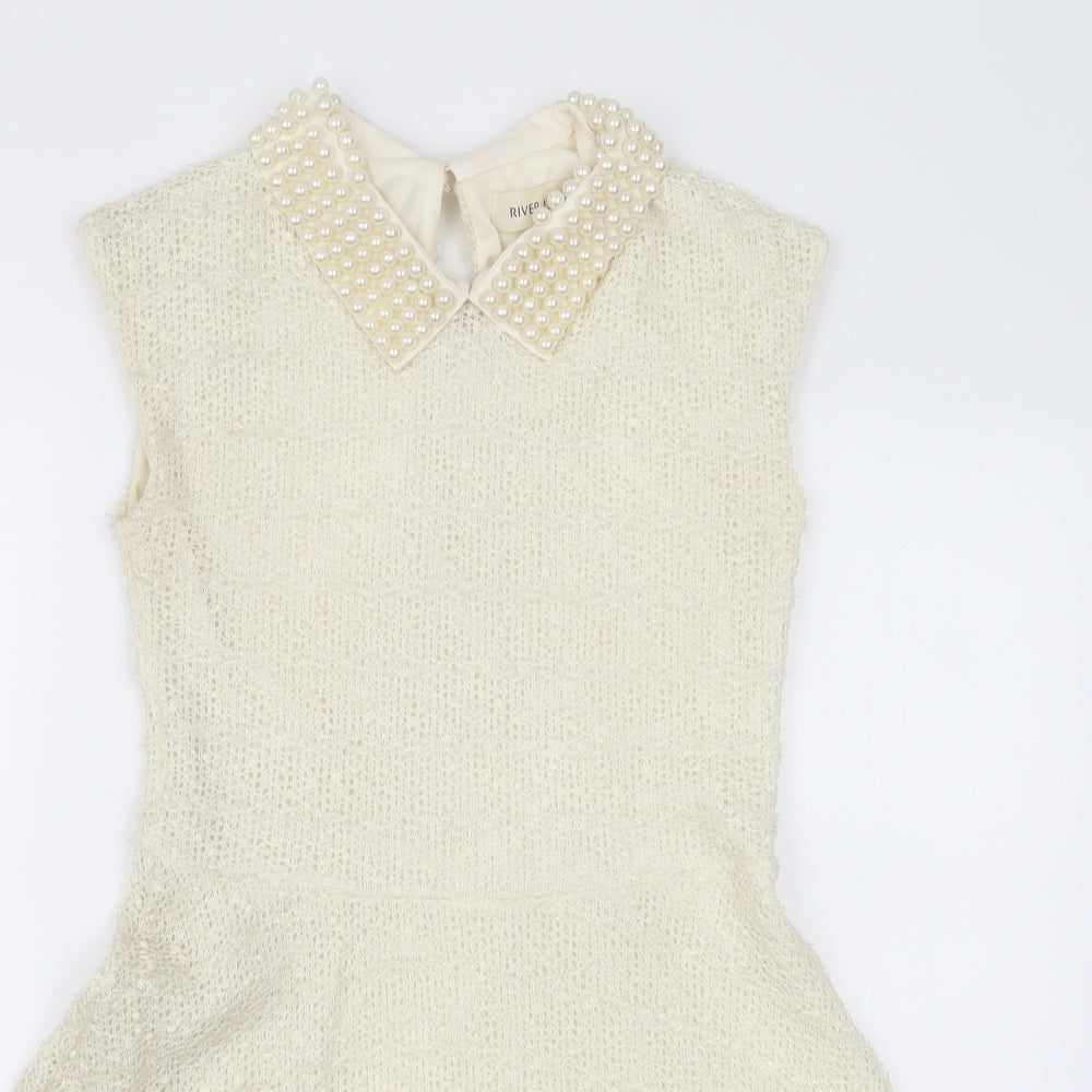 River Island Womens Beige  Polyester A-Line  Size 12  Collared Button