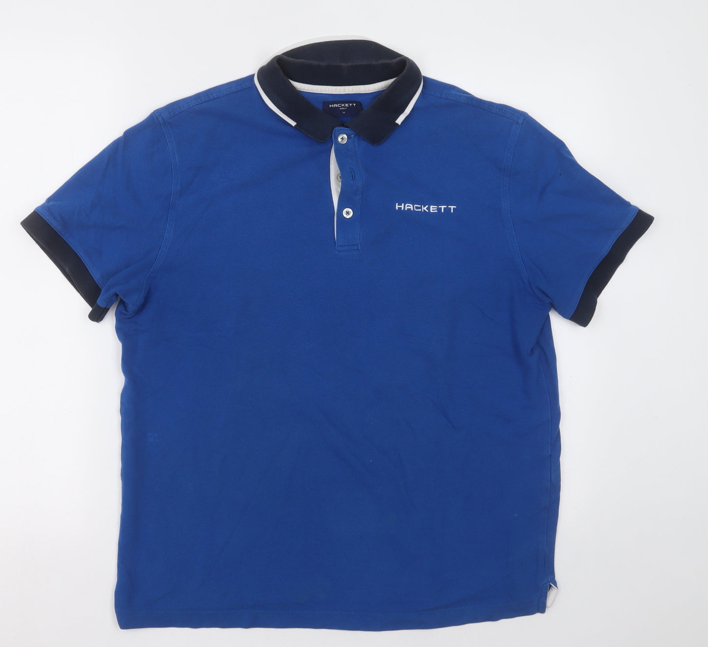 Hackett Mens Blue  Cotton Basic Polo Size M Collared Button