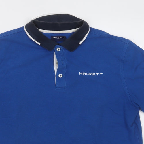 Hackett Mens Blue  Cotton Basic Polo Size M Collared Button