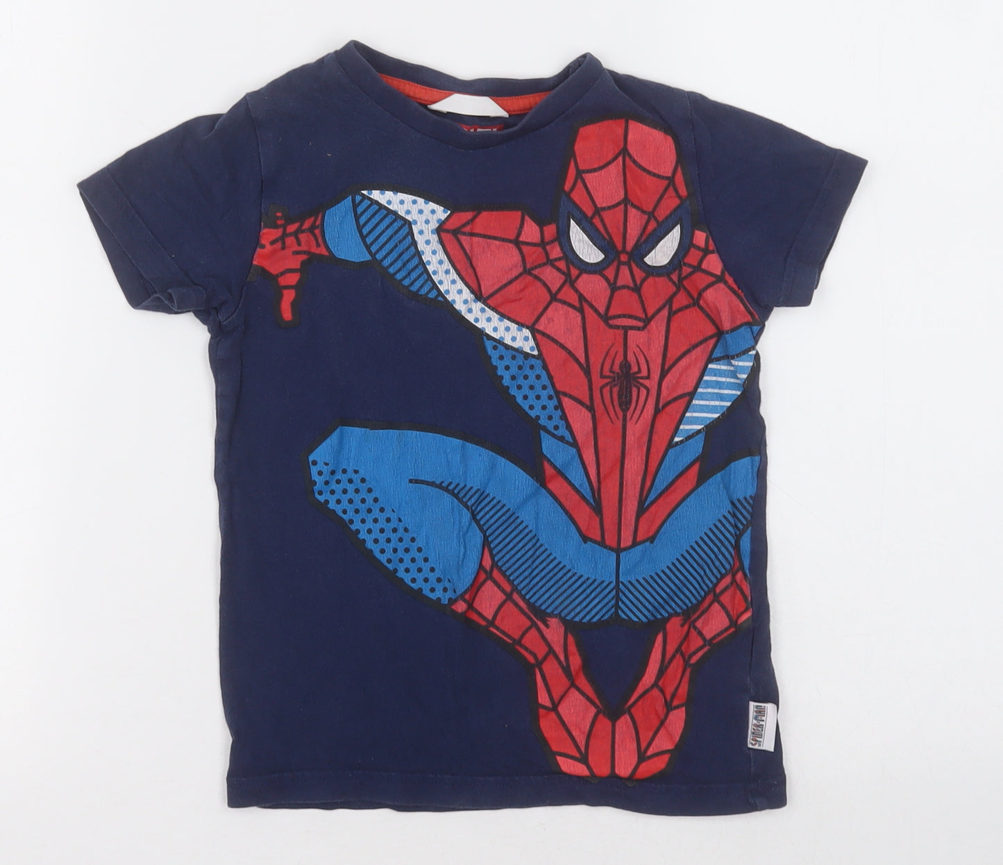 Marks and Spencer Boys Blue  Cotton Basic T-Shirt Size 5-6 Years Crew Neck Pullover - Spider man
