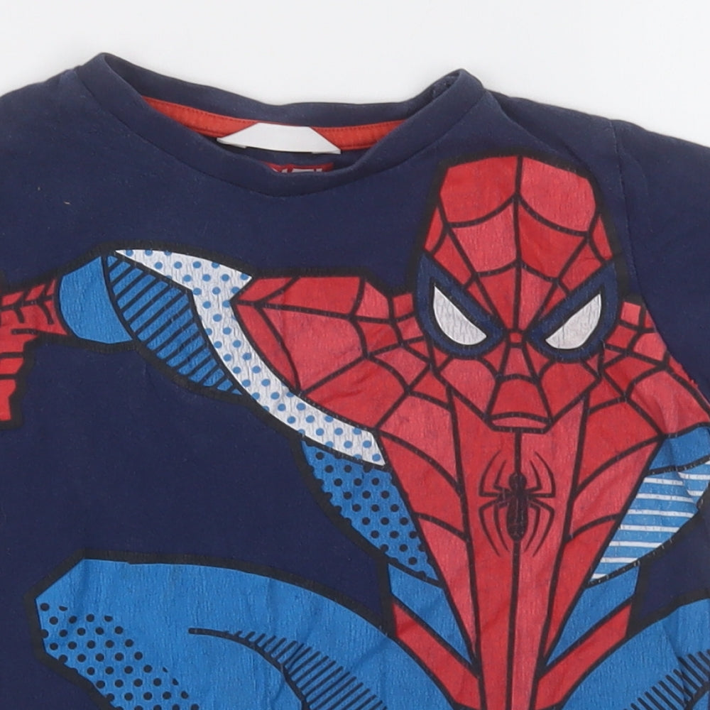 Marks and Spencer Boys Blue  Cotton Basic T-Shirt Size 5-6 Years Crew Neck Pullover - Spider man
