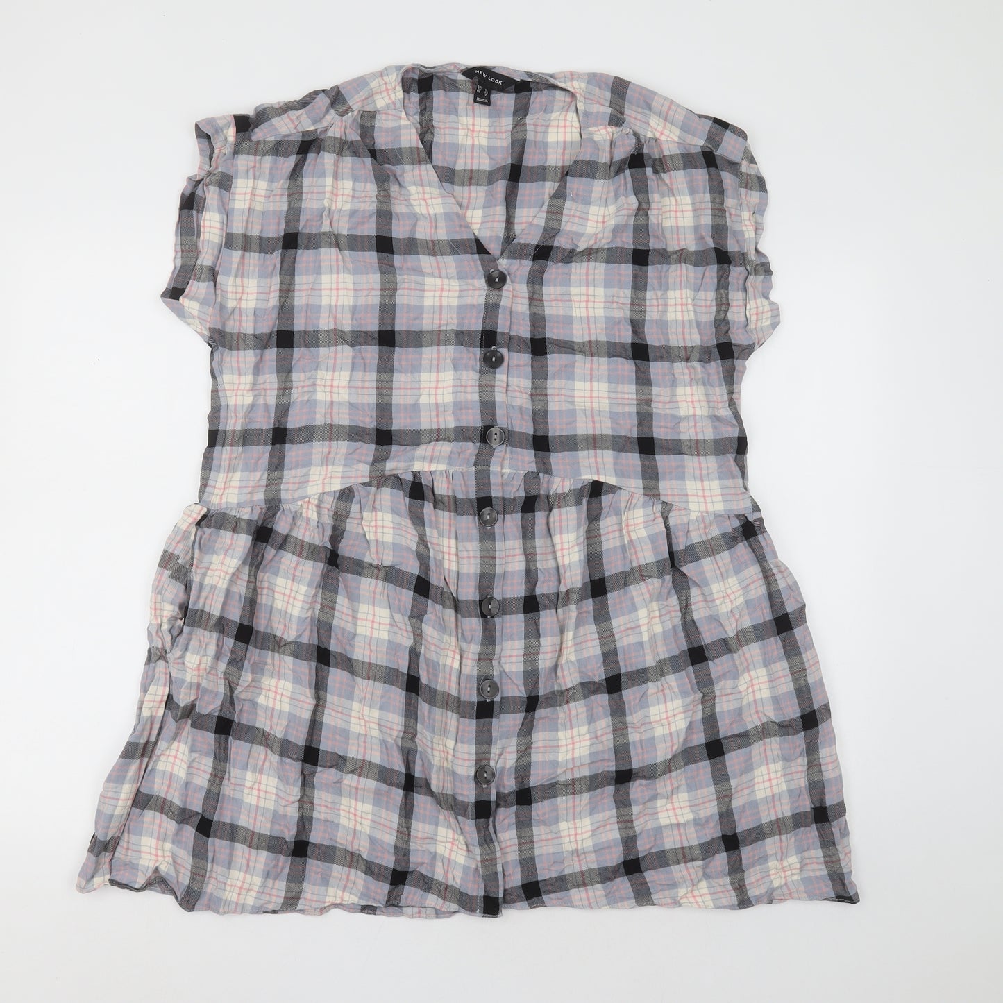 New Look Womens Purple Check Viscose A-Line  Size 16  V-Neck Button