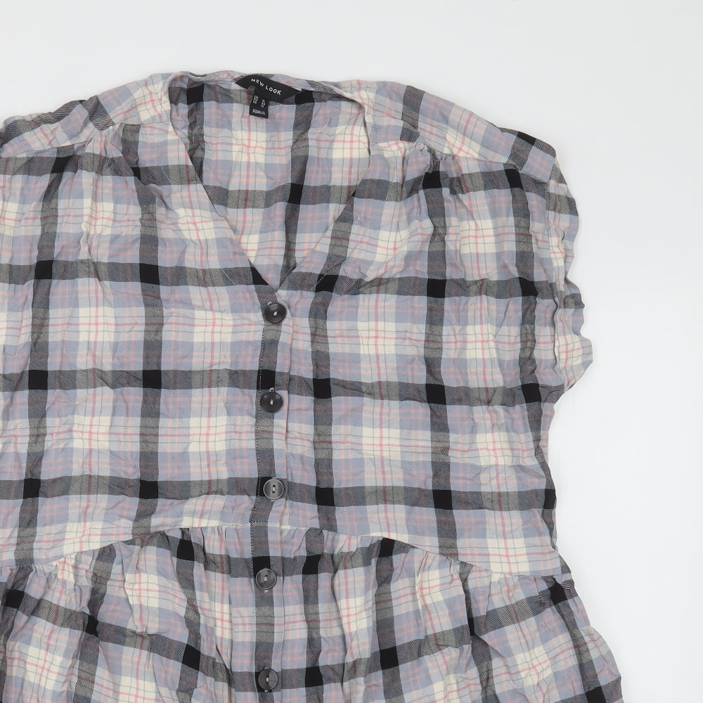 New Look Womens Purple Check Viscose A-Line  Size 16  V-Neck Button