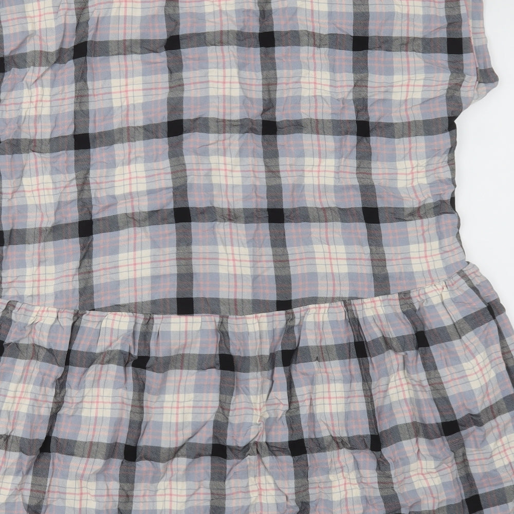 New Look Womens Purple Check Viscose A-Line  Size 16  V-Neck Button