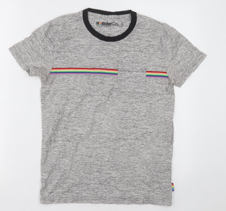 Hollister Womens Grey Striped Cotton Basic T-Shirt Size 2XS Crew Neck
