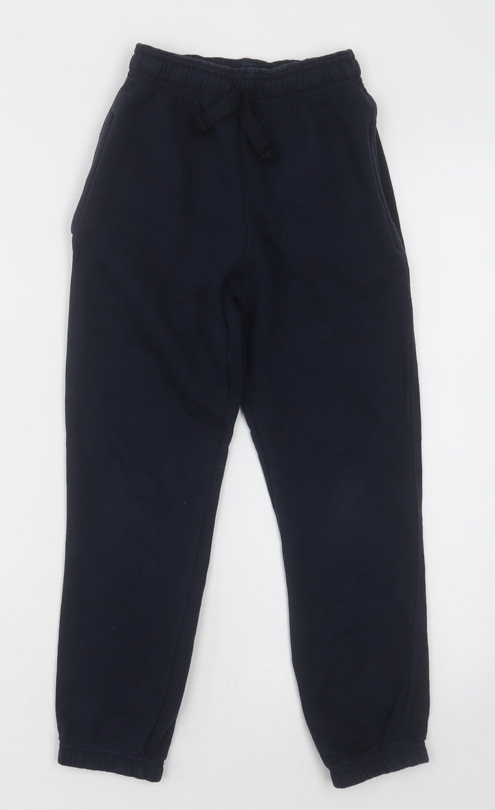 Marks and Spencer Boys Blue Cotton Jogger Trousers Size 7-8 Years Regular Tie