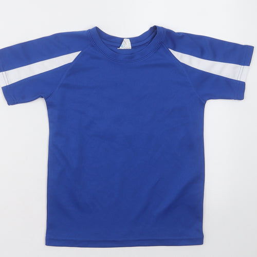 Awdis Boys Blue Striped Polyester Basic T-Shirt Size 5-6 Years Crew Neck Pullover - dromore hockey club