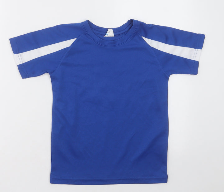 Awdis Boys Blue Striped Polyester Basic T-Shirt Size 5-6 Years Crew Neck Pullover - dromore hockey club