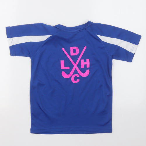 Awdis Boys Blue Striped Polyester Basic T-Shirt Size 5-6 Years Crew Neck Pullover - dromore hockey club