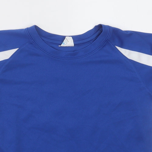 Awdis Boys Blue Striped Polyester Basic T-Shirt Size 5-6 Years Crew Neck Pullover - dromore hockey club