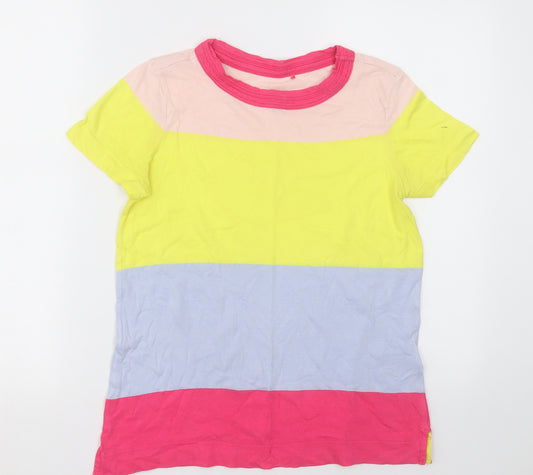 Front view of Next women’s multicoloured striped cotton basic t-shirt, size UK 6, crew neck