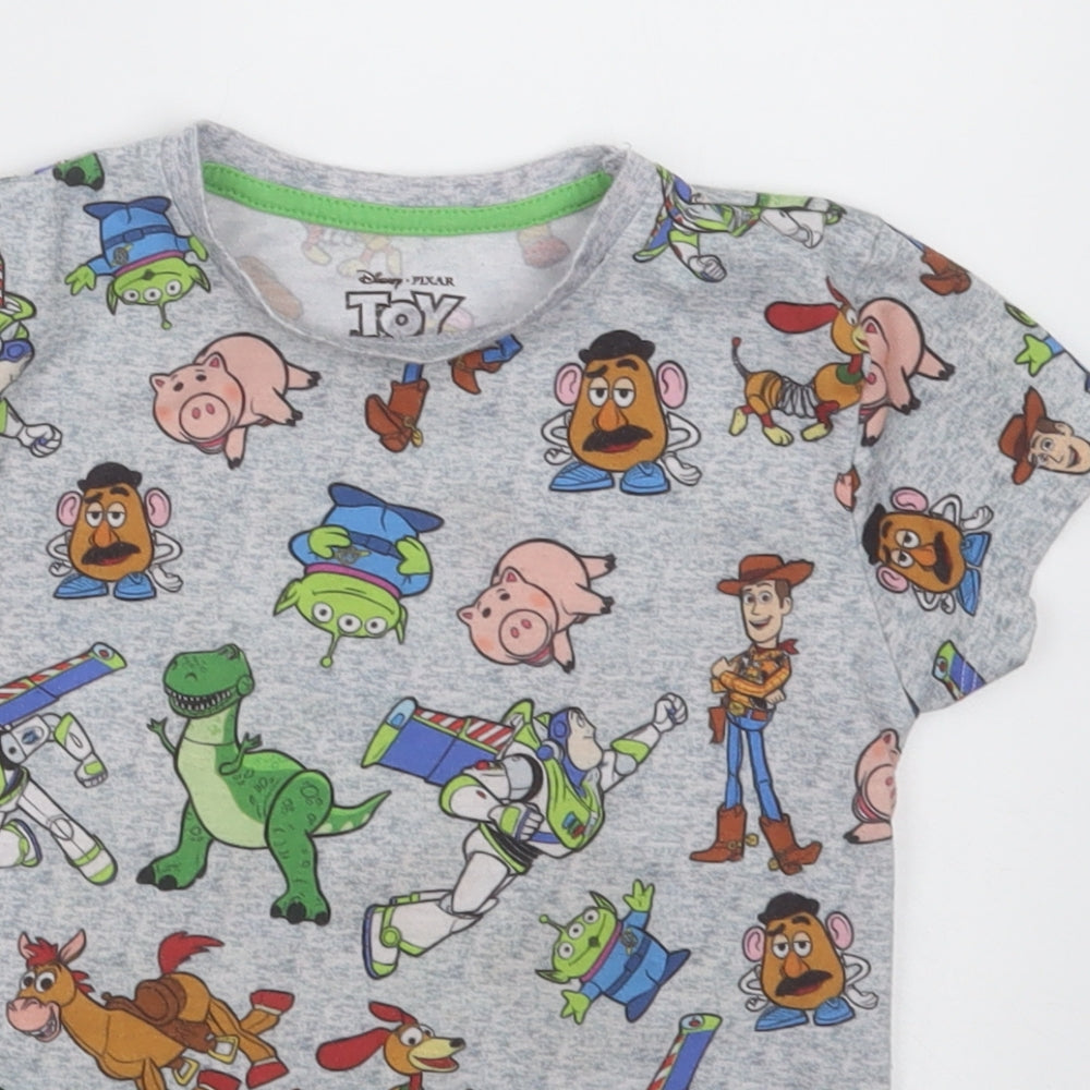 Primark Boys Grey Geometric Polyester Basic T-Shirt Size 3-4 Years Crew Neck Pullover - Toy Story