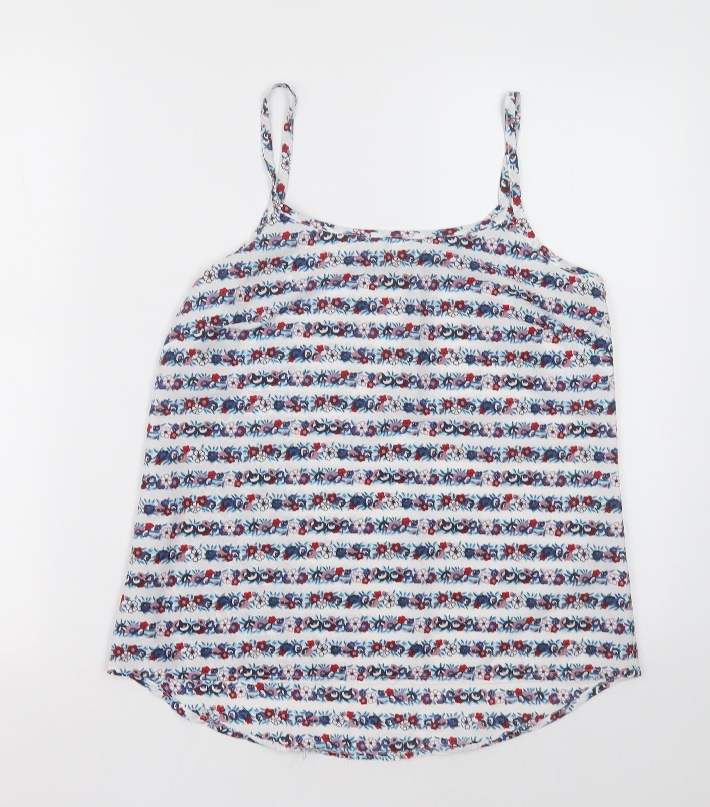 priamrk Womens Blue Geometric Polyester Basic Tank Size 10 Square Neck