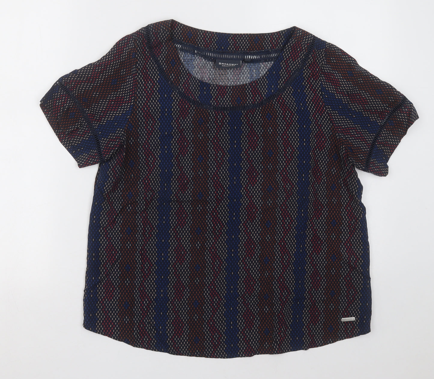Broadway Womens Multicoloured Geometric Viscose Basic T-Shirt Size S Crew Neck