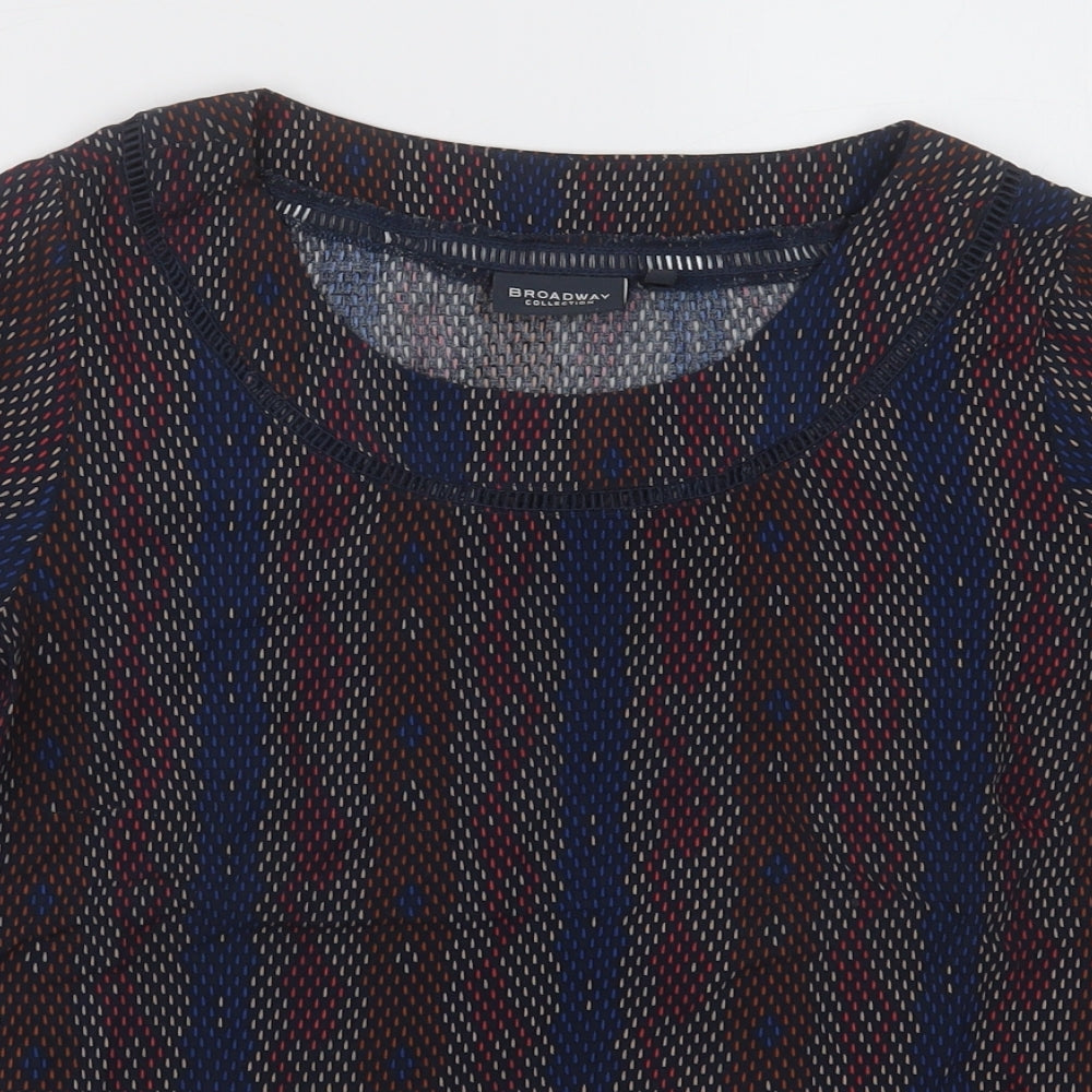 Broadway Womens Multicoloured Geometric Viscose Basic T-Shirt Size S Crew Neck