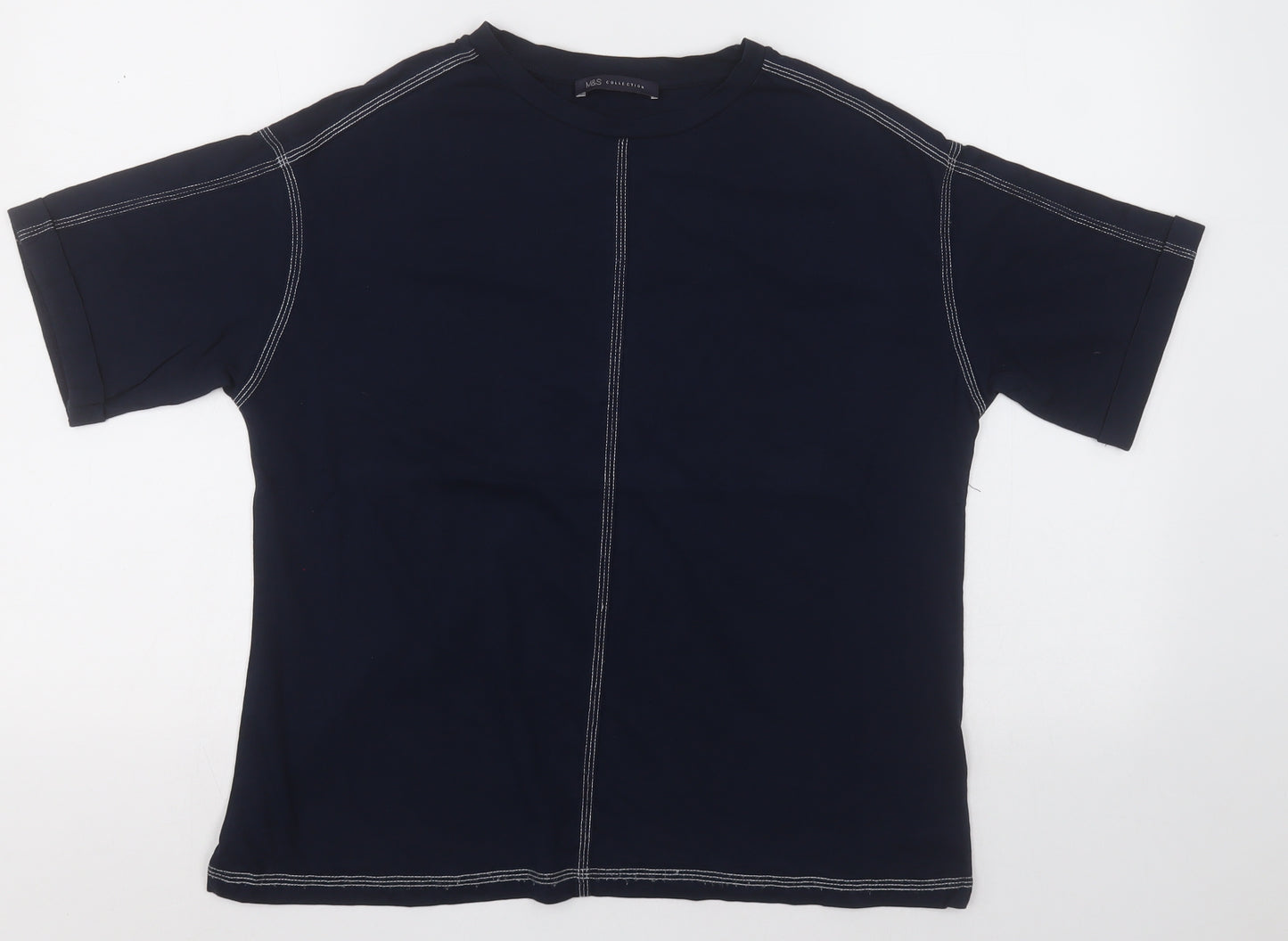 Marks and Spencer Womens Blue  Cotton Basic T-Shirt Size 10 Crew Neck