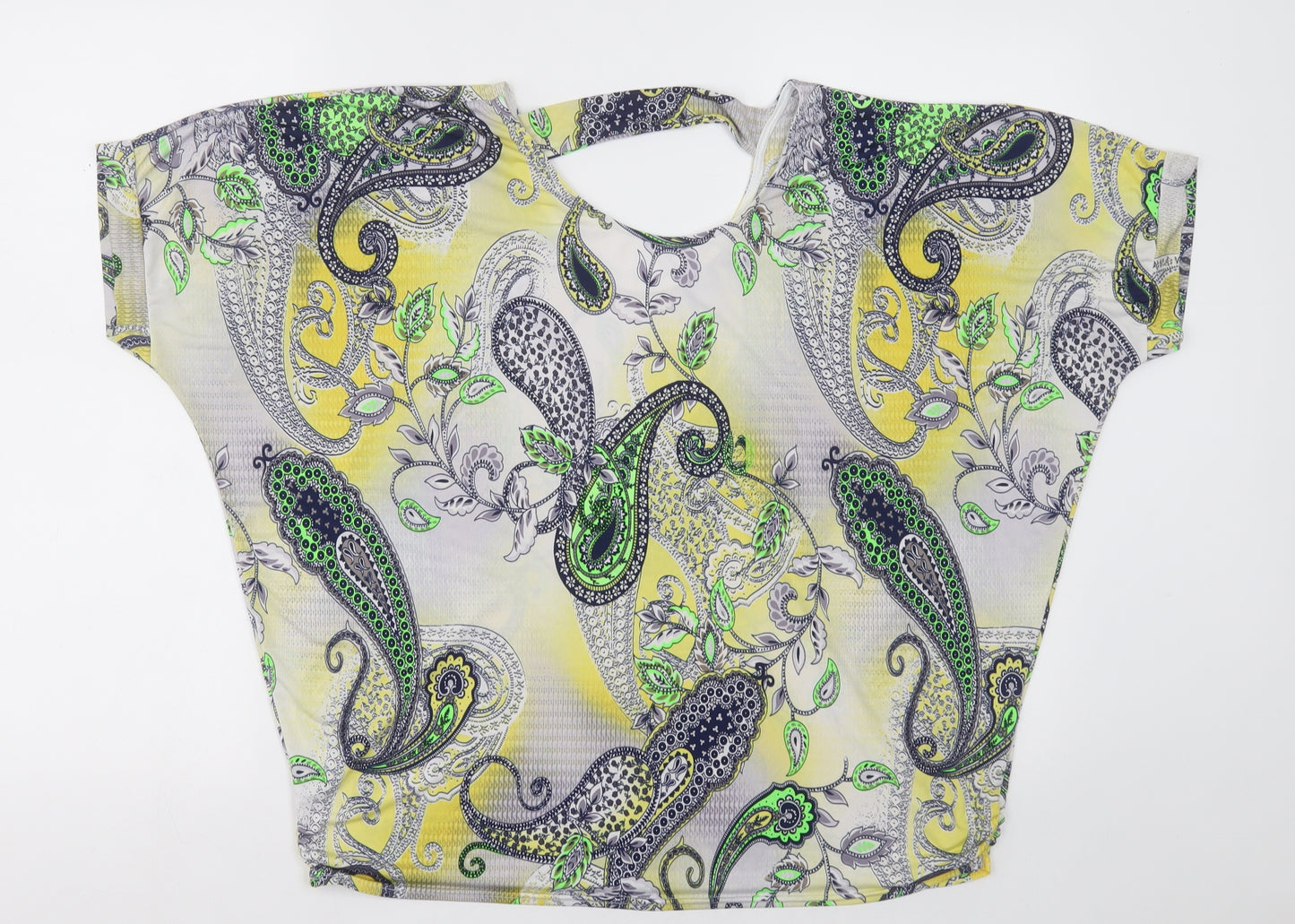 saisnburys Womens Yellow Geometric Polyester Basic Blouse Size 18 Crew Neck