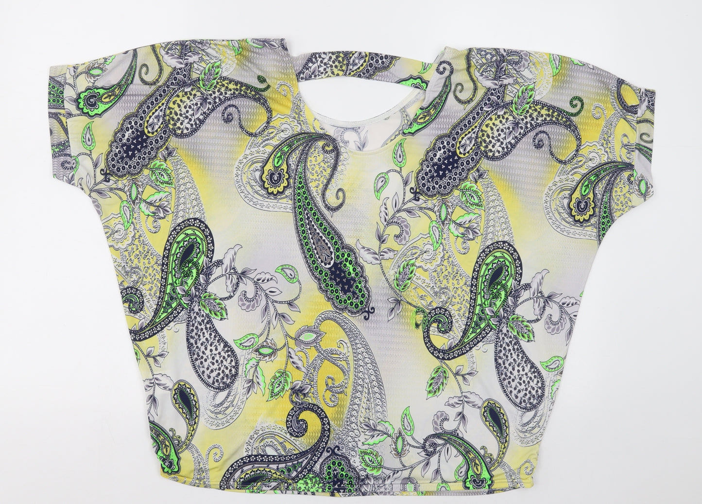 saisnburys Womens Yellow Geometric Polyester Basic Blouse Size 18 Crew Neck