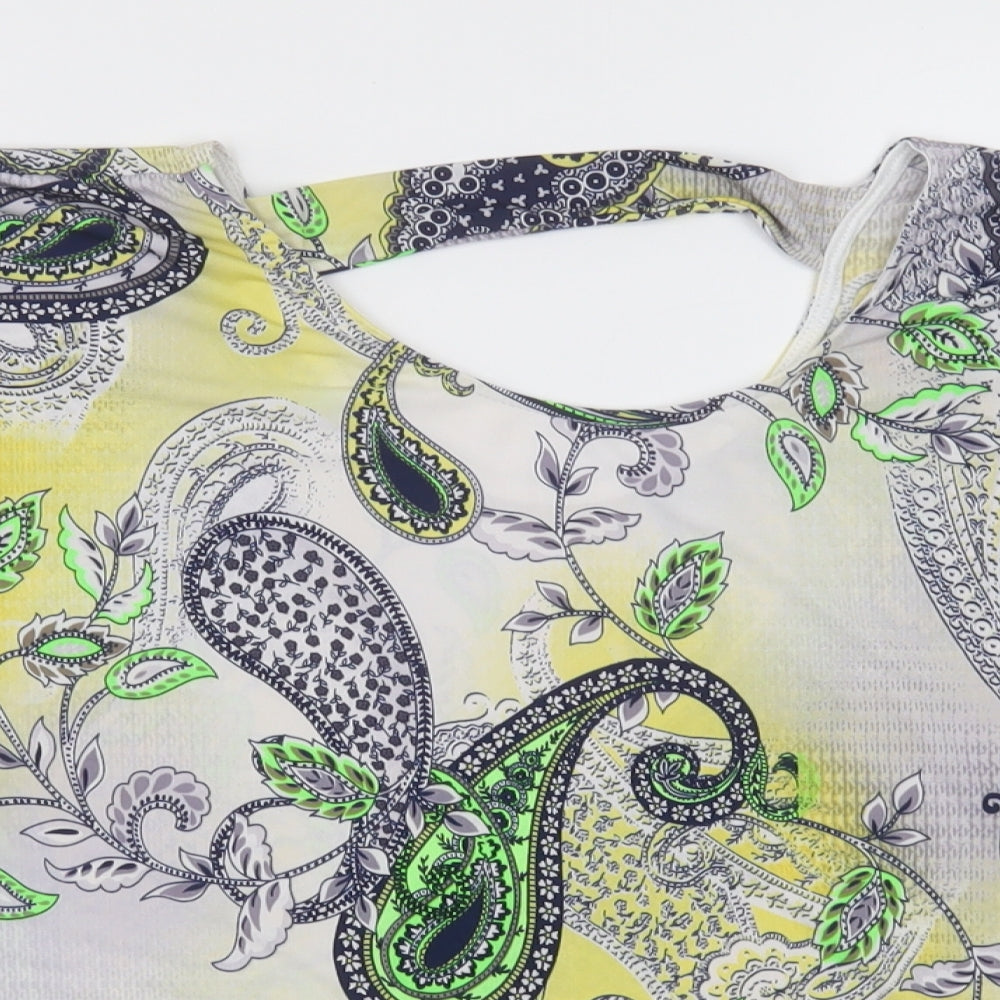 saisnburys Womens Yellow Geometric Polyester Basic Blouse Size 18 Crew Neck